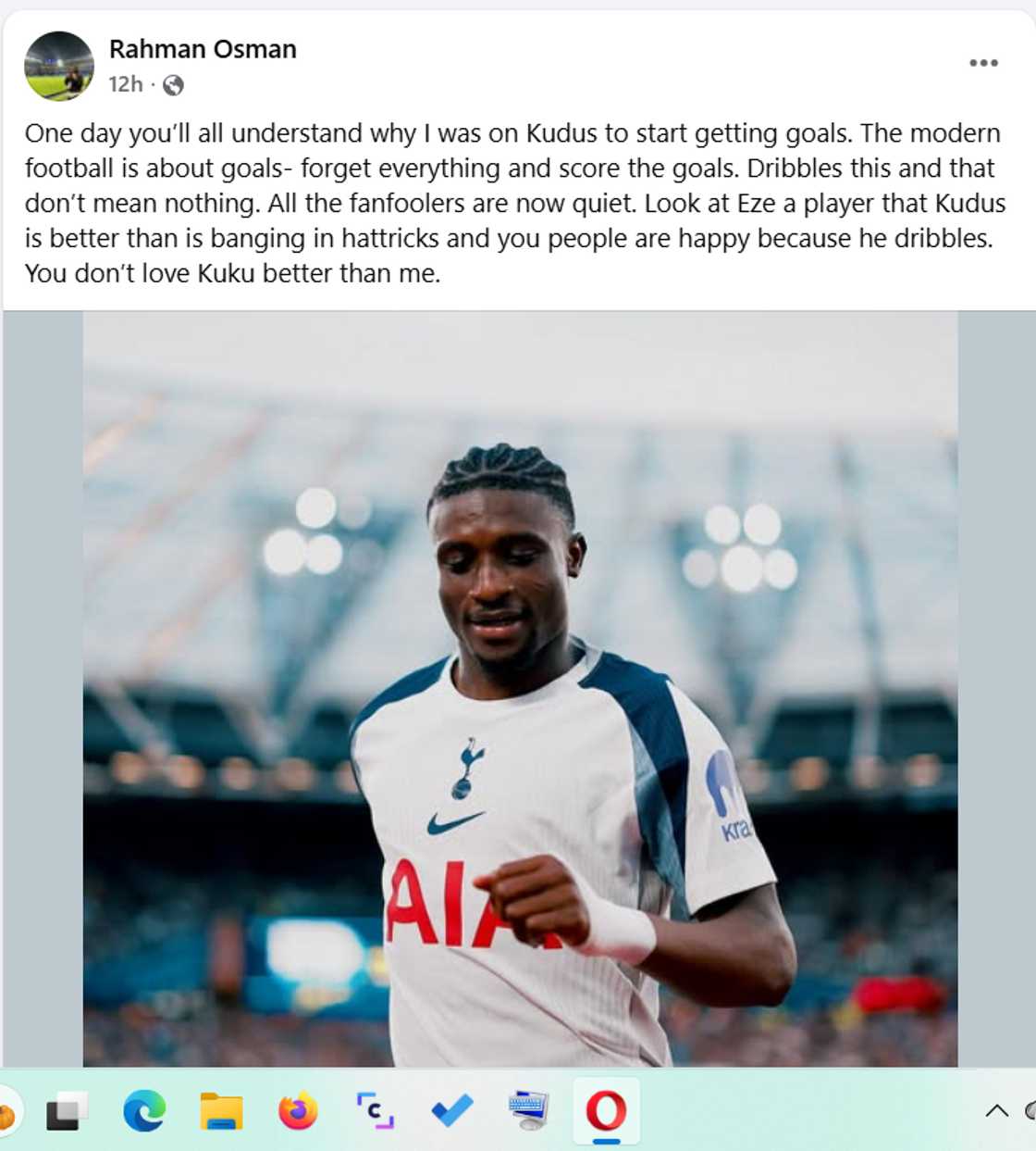 Mohammed Kudus goals, Mohammed Kudus assists, Mohammed Kudus stats, Mohammed Kudus Tottenham stats, Mohammed Kudus Premier League stats, Rahman Osman slams Mohammed Kudus, Arsenal defeat Tottenham