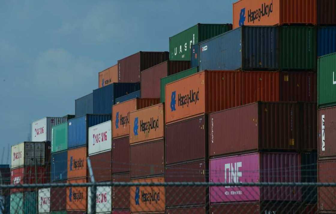 Shipping containers are seen at Port Newark container terminal in Newark, New Jersey on July 21, 2022