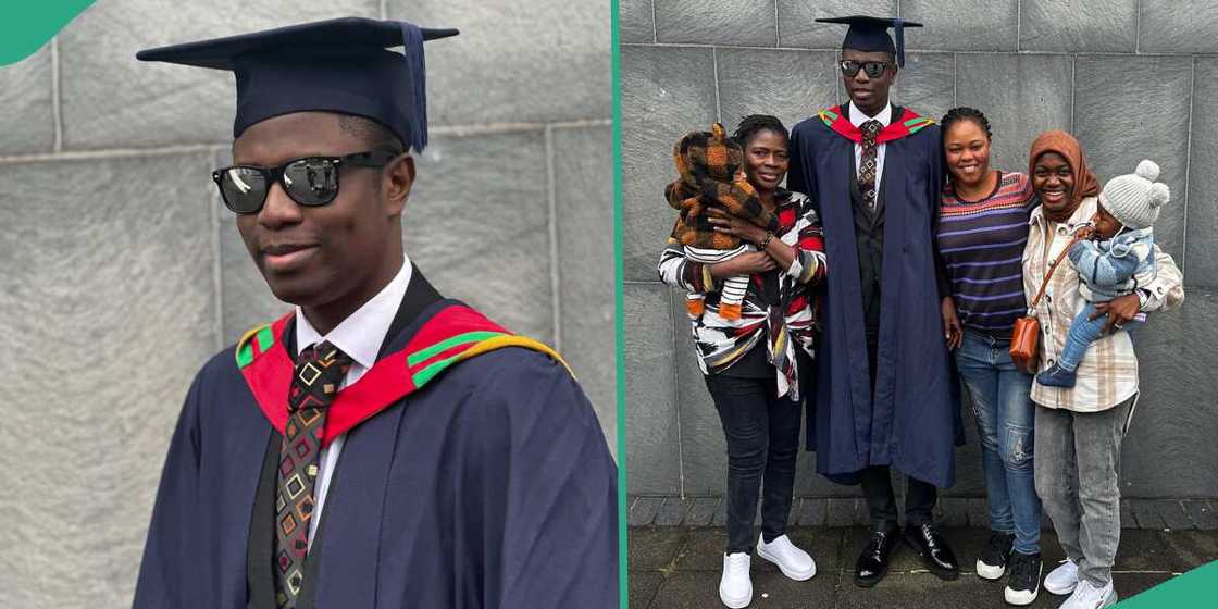 Nigerian man, Demola Adeleke celebrates as he bags master's degree in England years after dropping out of school