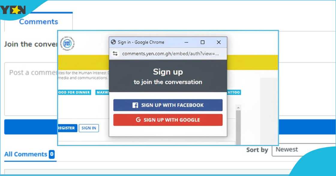 Photo of the comment feature on the YEN.com.gh website.