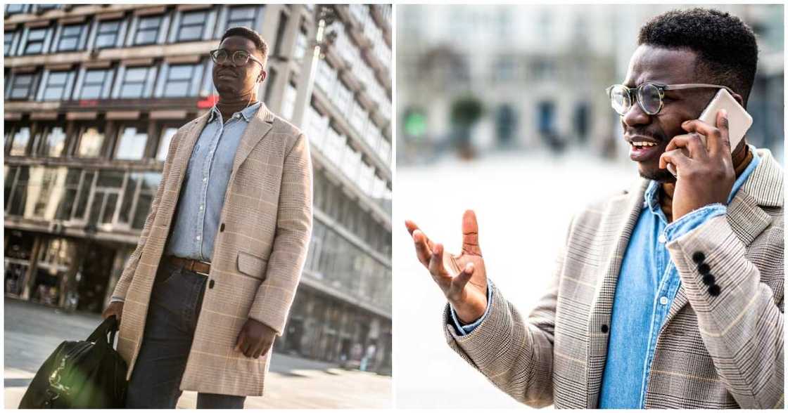 Photo of man abroad making call Photo of man abroad making call