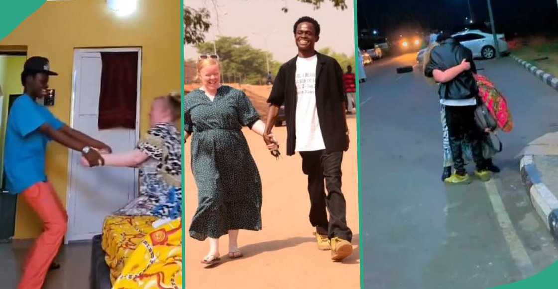 Video shows moment Nigerian man met white lady he has been dating online for 3 years, confuses many Video shows moment Nigerian man met white lady he has been dating online for 3 years, confuses many