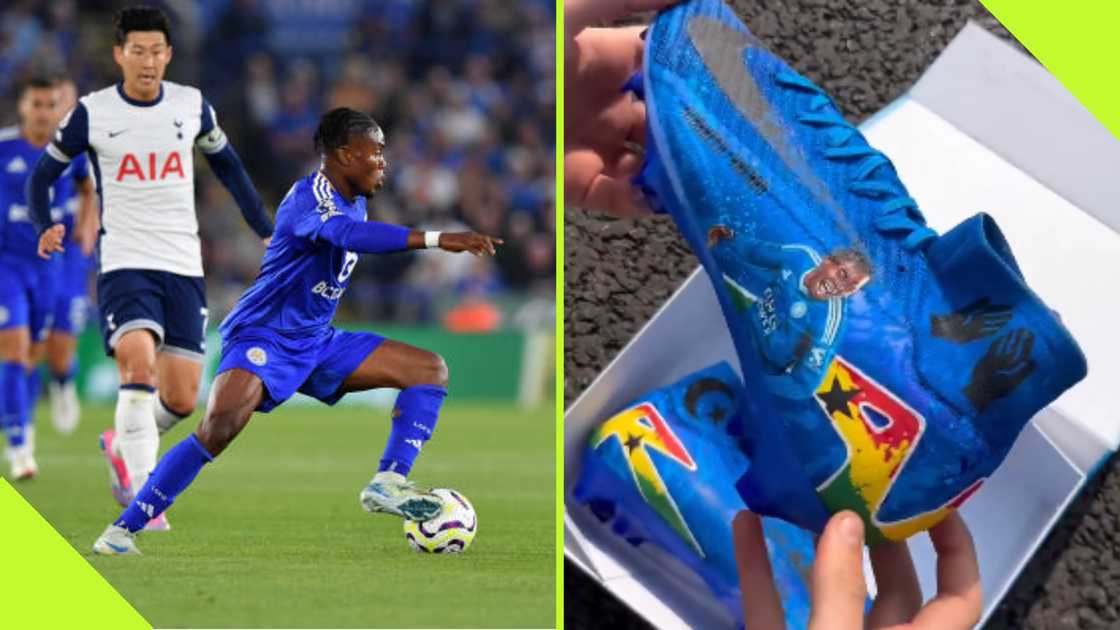 Fatawu Issahaku's EPL debut boots. Fatawu Issahaku's EPL debut boots.