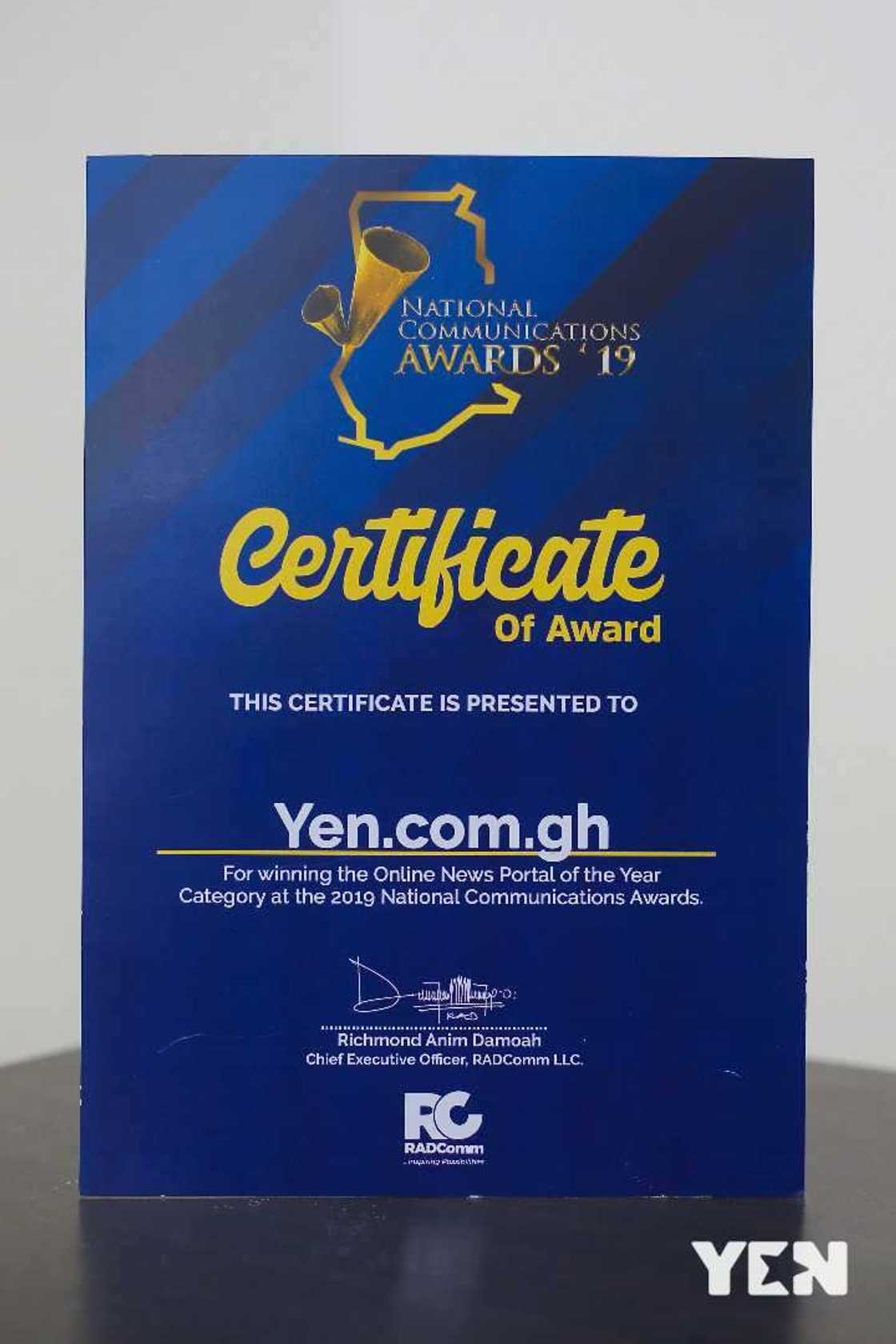 Certificate of the award from 2019 Certificate of the award from 2019