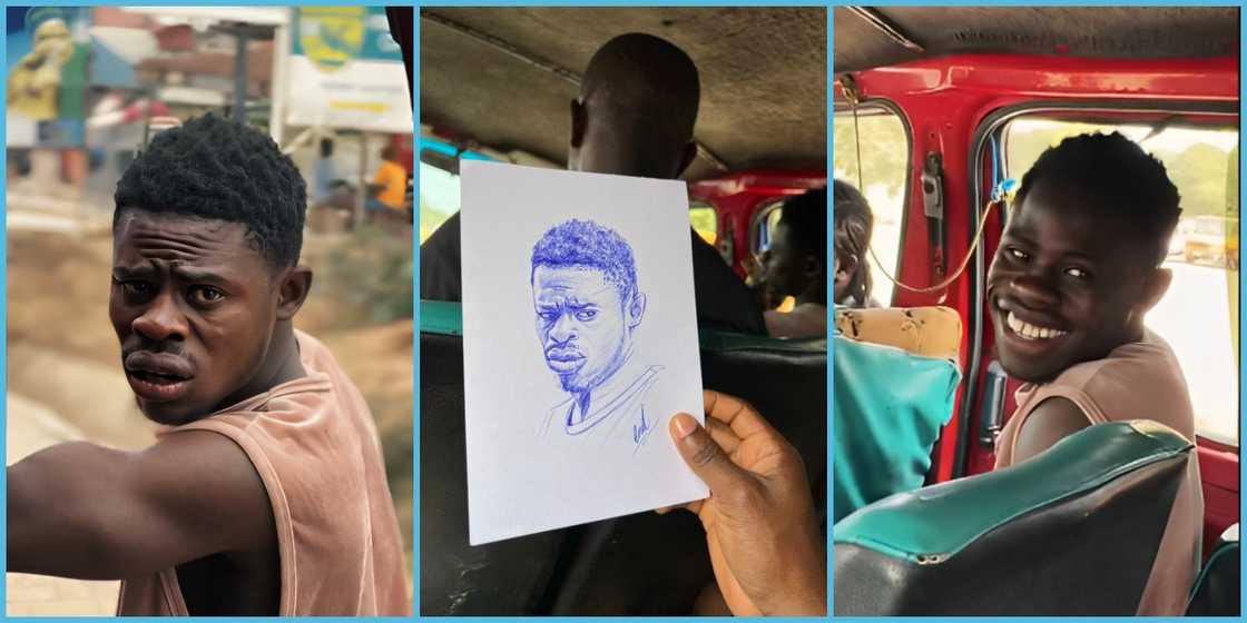 Ghanaian artiste Enil Art sketches trotro mate and gives it to him.