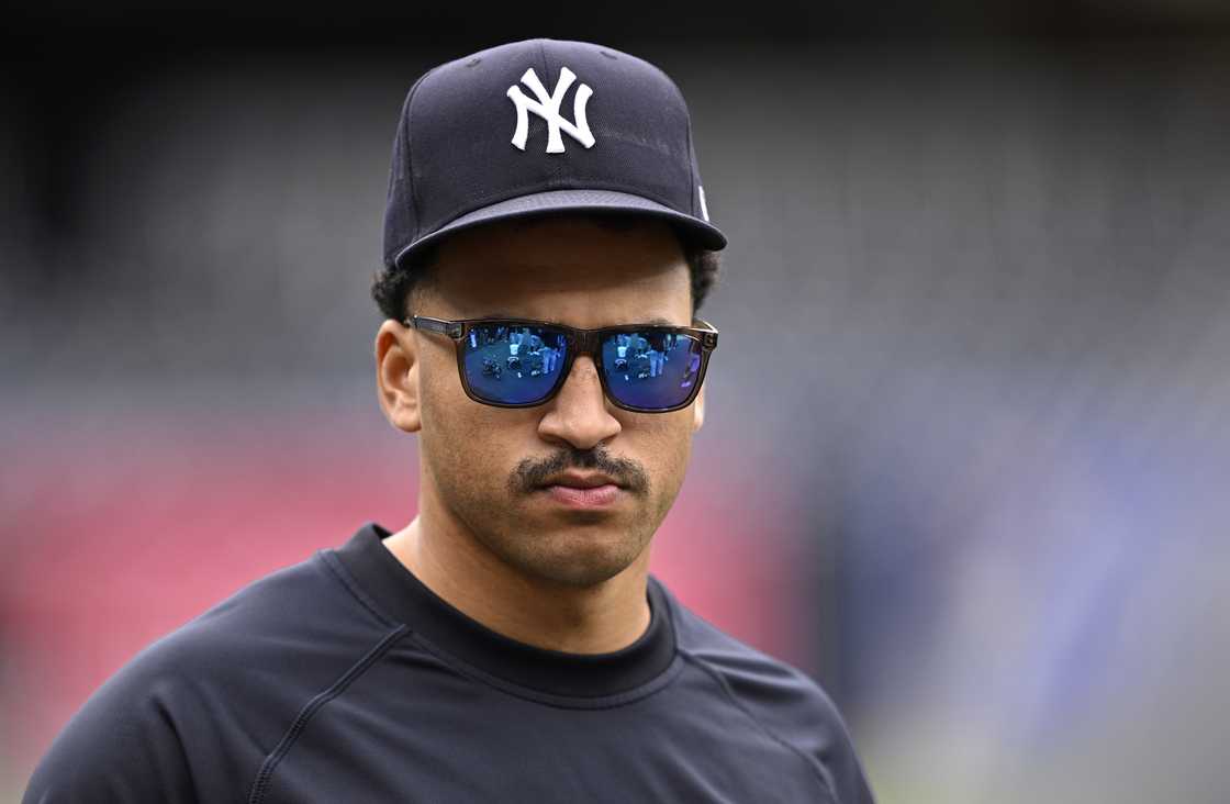 Trent Grisham looks on before the game against the San Diego Padres at Petco Park Trent Grisham looks on before the game against the San Diego Padres at Petco Park