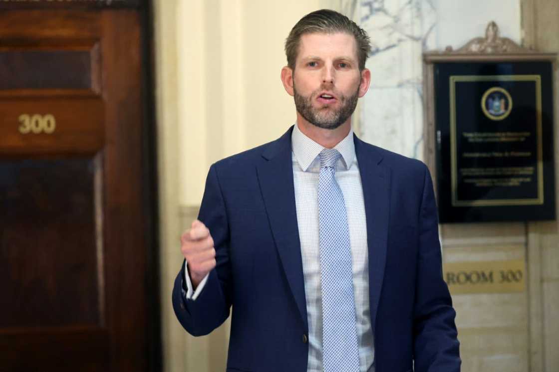 Eric Trump, executive vice president of the Trump Organization, speaks to reporters after testifying in the civil fraud case against the family business empire