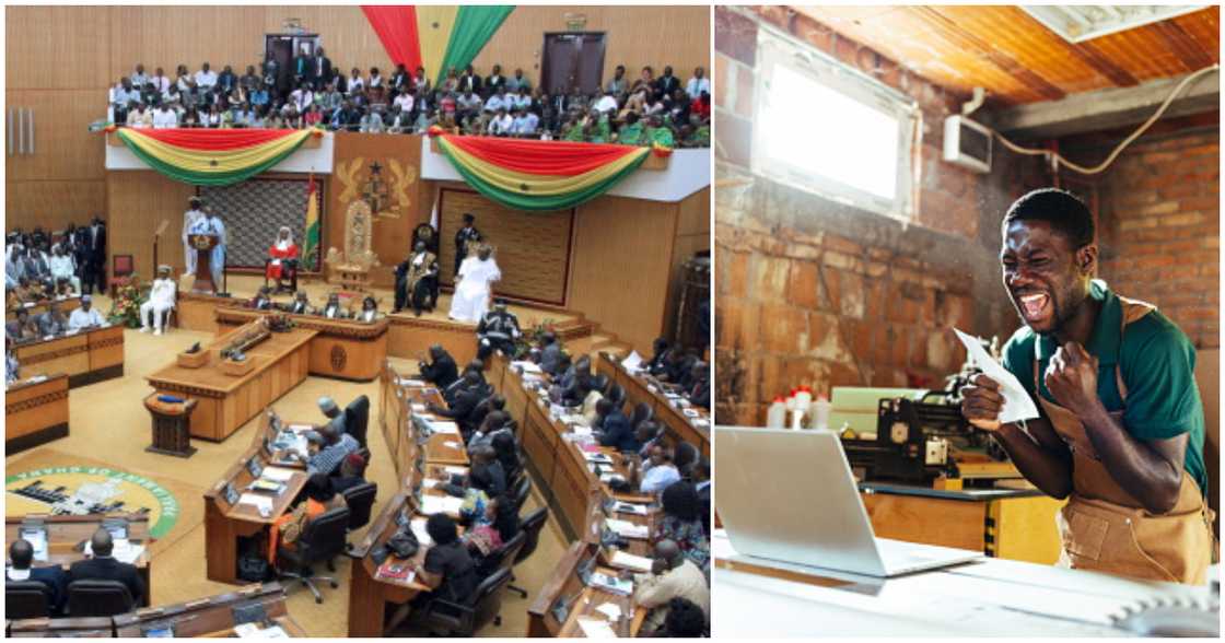 Photos of Ghana's parliament and a young man who has won the lottery Photos of Ghana's parliament and a young man who has won the lottery