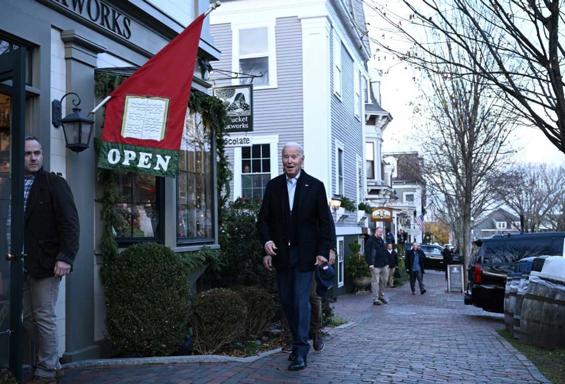US President Joe Biden walks into a bookstore in Nantucket, Massachusetts to shop on 'Black Friday'