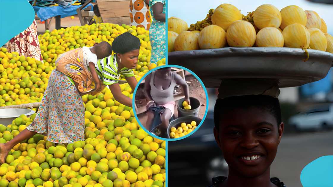 Woman, orange, coloured foods, oil, people, education, seller, head potter, health concerns Woman, orange, coloured foods, oil, people, education, seller, head potter, health concerns