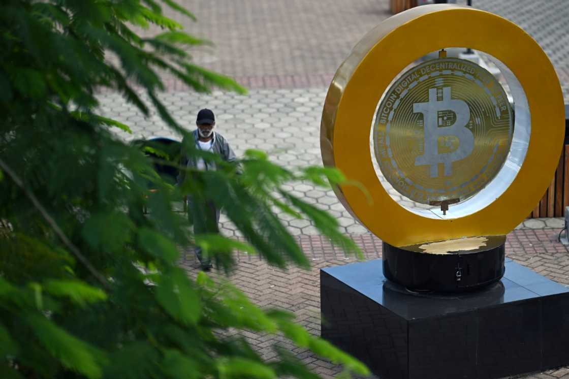 A bitcoin monument at Plaza Bitcoin in El Salvador's capital A bitcoin monument at Plaza Bitcoin in El Salvador's capital