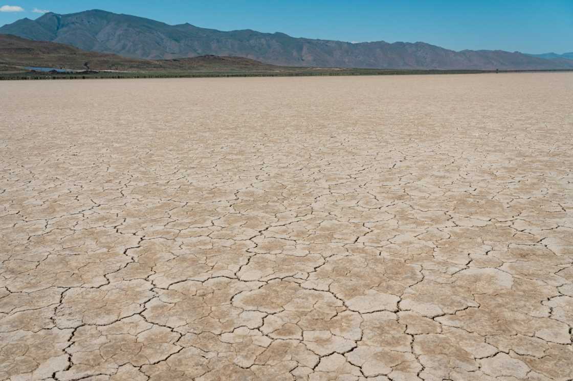 Mud cracks on the dry lake bed in Fish Springs, Nevada that lies over the natural underground aquifer from which Vidler draws its water