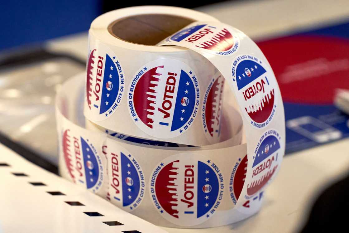 "I Voted" stickers at a polling centre