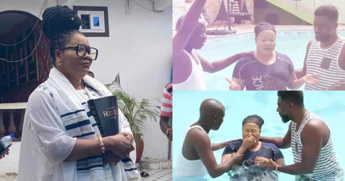 Nana Agradaa: Repented Fetish Priestess Baptised In Her Swimming Pool; Video Drops Nana Agradaa: Repented Fetish Priestess Baptised In Her Swimming Pool; Video Drops