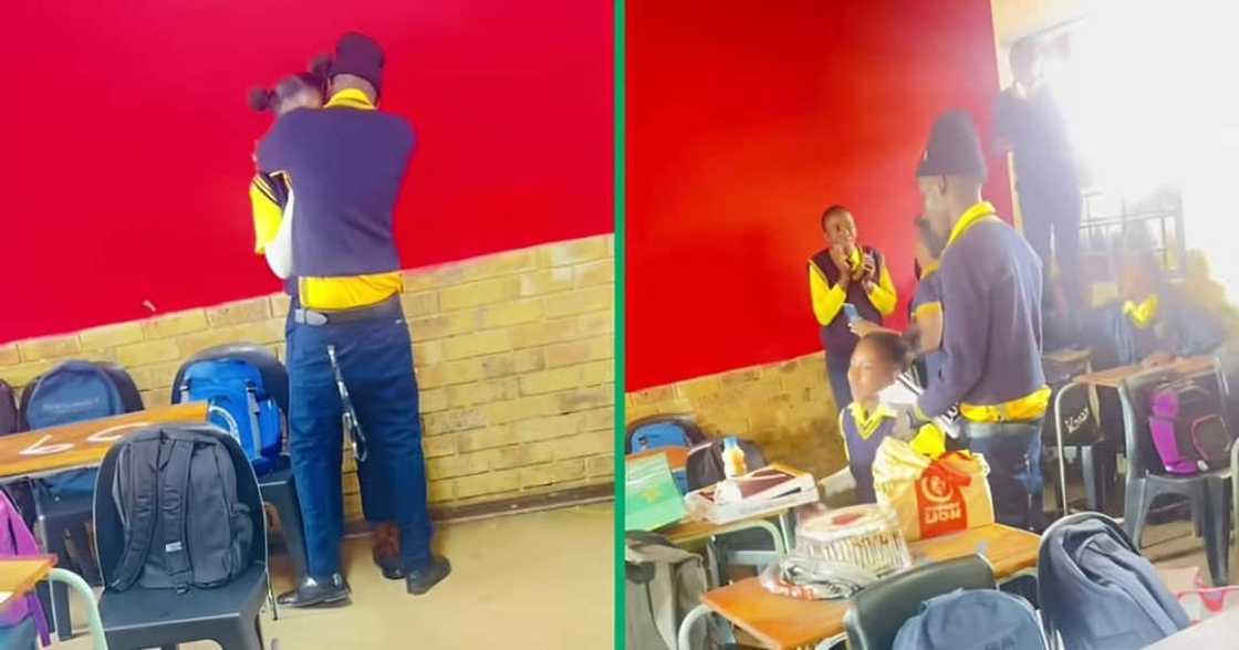 A TikTok video of a student surprising his girlfriend at school. A TikTok video of a student surprising his girlfriend at school.