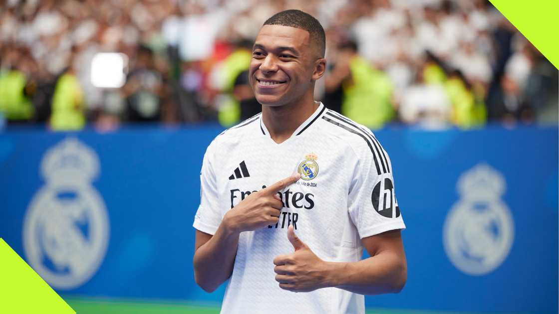 Kylian Mbappe during his Real Madrid presentation. Kylian Mbappe during his Real Madrid presentation.