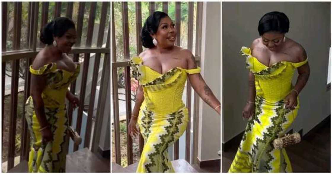 Celebrity Wedding: Afia Schwarzenegger Looks Regal In Yellow Corseted Kente Gown For Her Secret Wedding