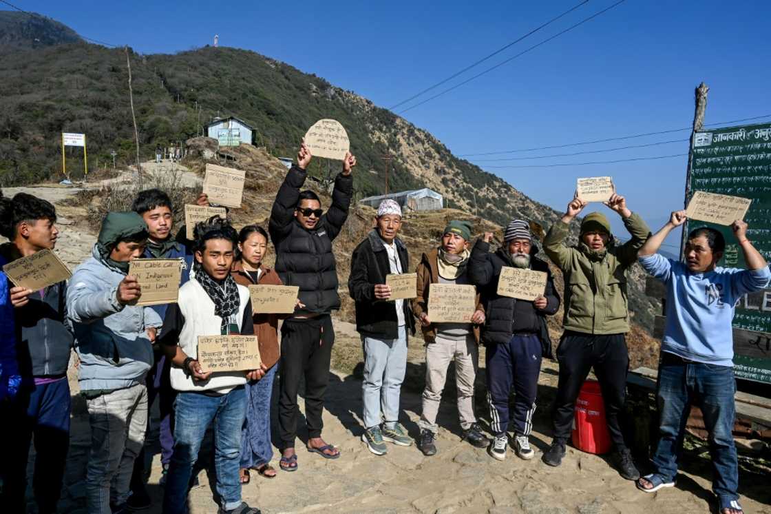 Activists protest against the construction of a cable transportation system leading to the Pathibhara Devi temple Activists protest against the construction of a cable transportation system leading to the Pathibhara Devi temple