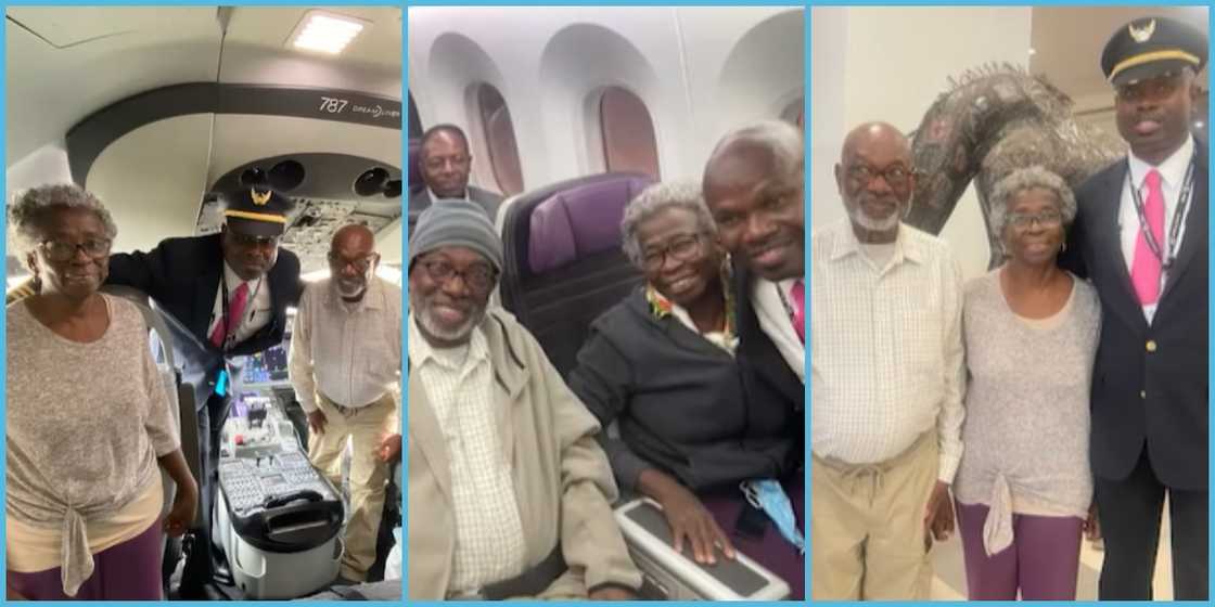 Ghanaian pilot, Asiwome Dzakuma celebrates parents as he flies them from US to Ghana for the first time.