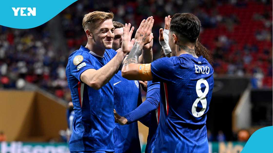Liam Delap and Enzo Fernandez celebrate Chelsea's second goal against Los Angeles FC in the Club World Cup. Photo by Darren Walsh. Liam Delap and Enzo Fernandez celebrate Chelsea's second goal against Los Angeles FC in the Club World Cup. Photo by Darren Walsh.