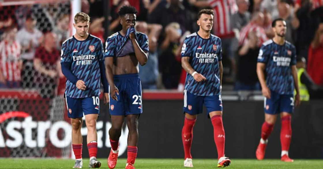 Emile Smith Rowe and Albert Sambi Lokonga of Arsenal look dejected after conceding their second goal against Brentford at Brentford Community Stadium on August 13, 2021 in Brentford, England. (Photo by Shaun Botterill/Getty Images) Emile Smith Rowe and Albert Sambi Lokonga of Arsenal look dejected after conceding their second goal against Brentford at Brentford Community Stadium on August 13, 2021 in Brentford, England. (Photo by Shaun Botterill/Getty Images)