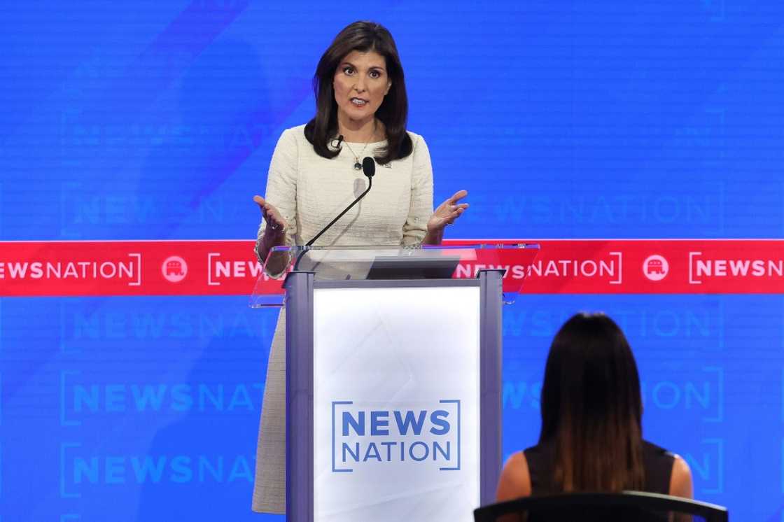 Republican presidential candidate Nikki Haley  at the Republican presidential primary in Tuscaloosa, Alabama in December 2023