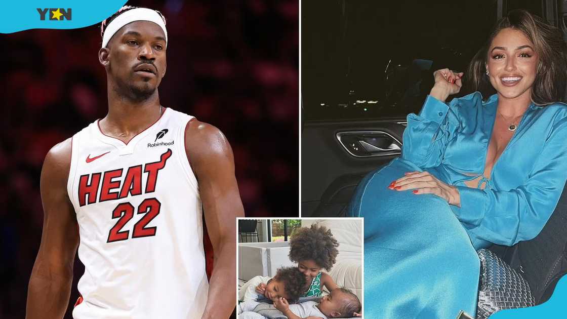 Jimmy Butler (L), Butler and Kaitlin's kids, (C) and Kaitlin Nowak (R) Jimmy Butler (L), Butler and Kaitlin's kids, (C) and Kaitlin Nowak (R)