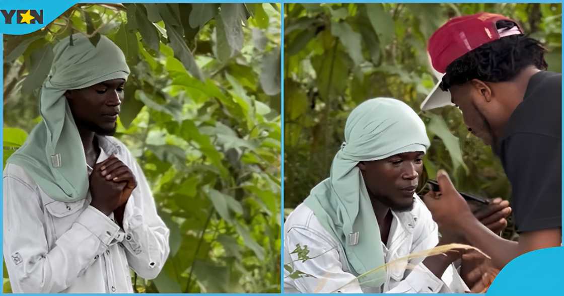 Photo of a young Ghanaian man looking very sad in a farm.