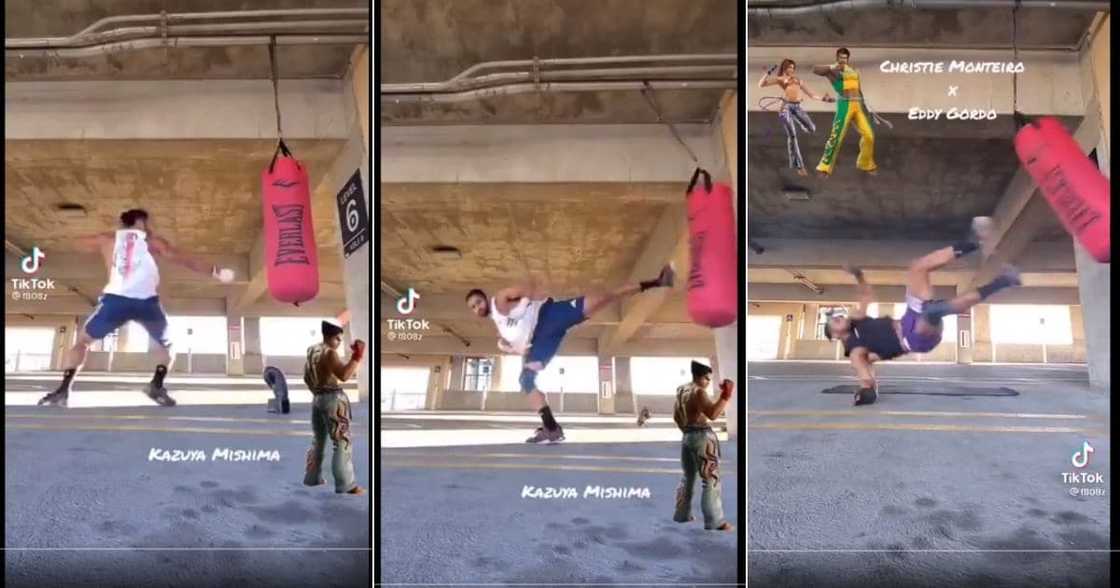 Tik Tok users react to a man imitating fight moves from popular video games. Image: Twitter Tik Tok users react to a man imitating fight moves from popular video games. Image: Twitter