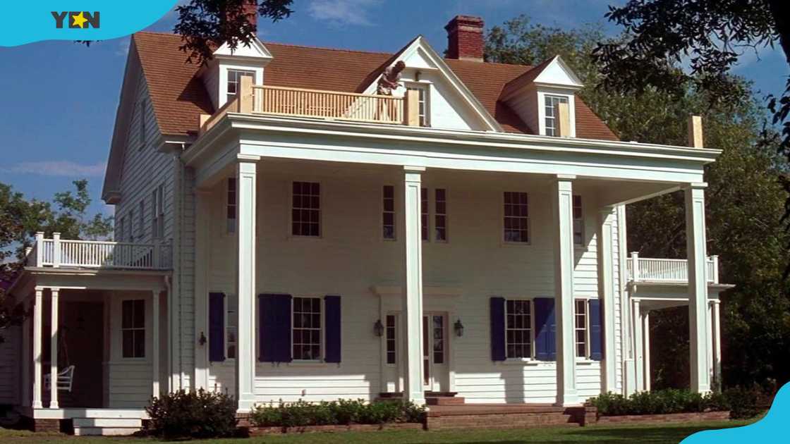 A front view of the classic Southern plantation-style house from The Notebook. A front view of the classic Southern plantation-style house from The Notebook.