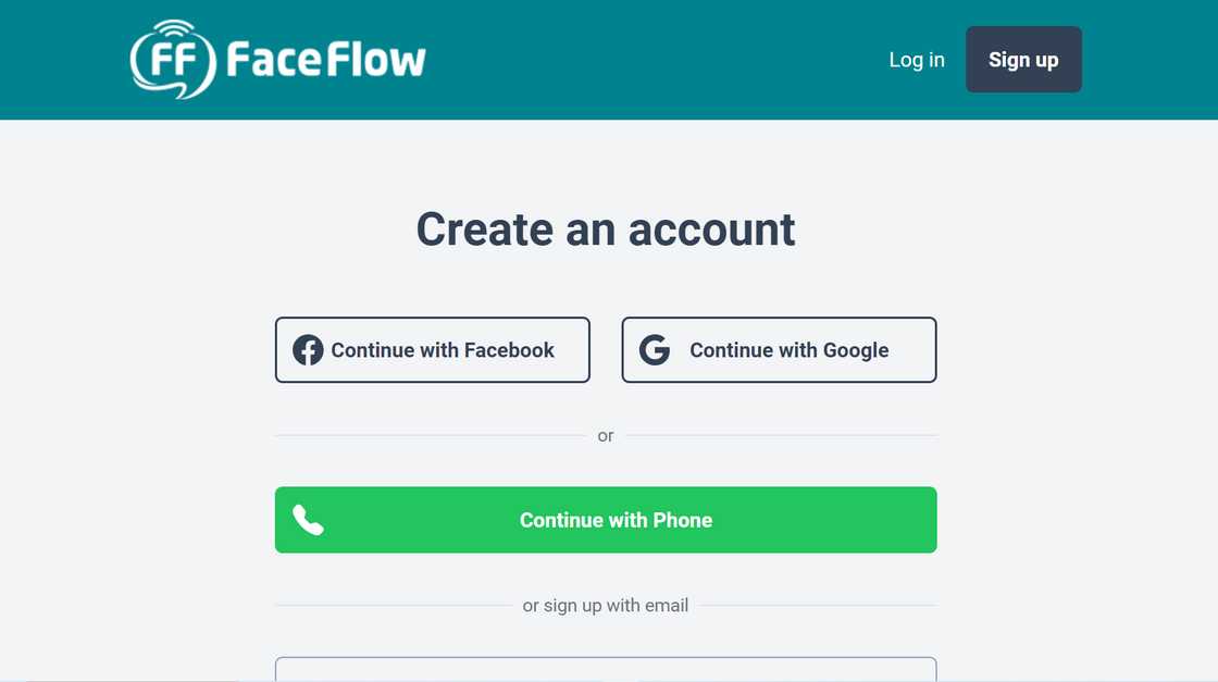 FaceFlow's homepage. FaceFlow's homepage.