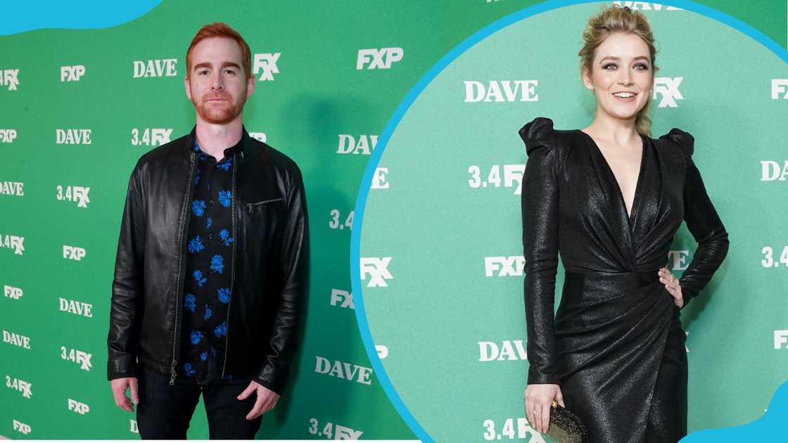 Andrew Santino (L) and Sarah Bolger at the premiere of FXX's "Dave" at the Directors Guild Of America (R). Andrew Santino (L) and Sarah Bolger at the premiere of FXX's "Dave" at the Directors Guild Of America (R).