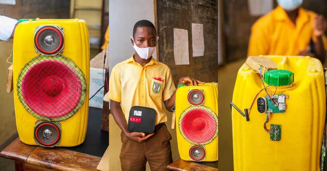 Samuel Aboagye: Ghanaian JHS student creates bluetooth speaker box out of gallon Samuel Aboagye: Ghanaian JHS student creates bluetooth speaker box out of gallon