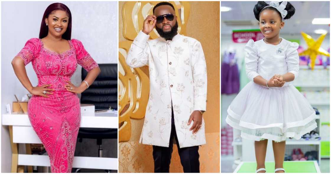 Photos of Nana Ama McBrown, her husband Maxwell Mawuli Mensah, and their daughter Baby Maxin. Photos of Nana Ama McBrown, her husband Maxwell Mawuli Mensah, and their daughter Baby Maxin.