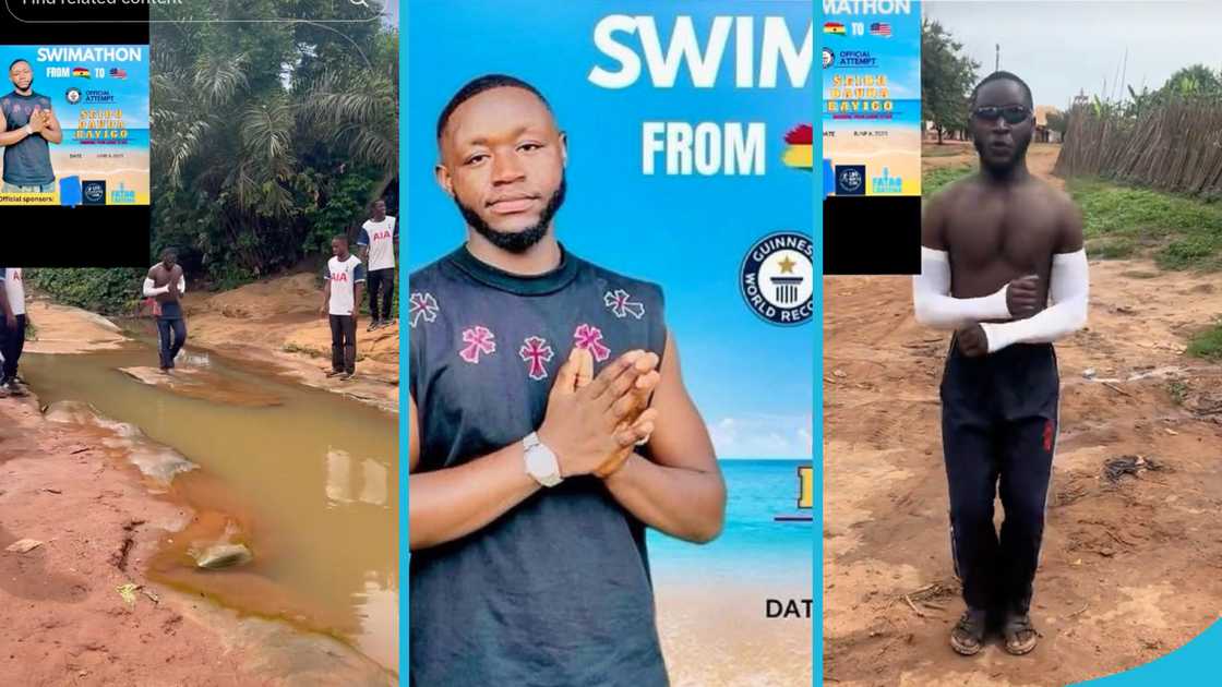 Content creator Dauda Seidu Bayigo is training for a Guinness World Record by swimming from Ghana to the USA. Content creator Dauda Seidu Bayigo is training for a Guinness World Record by swimming from Ghana to the USA.