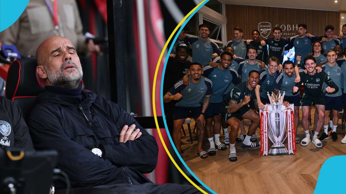 Pep Guardiola, Arsenal, Premier League, Pep Guardiola reaction, Manchester City Premier League title, Arsenal champions 2025/26, Man City draw with Bournemouth, Mikel Arteta Arsenal, Erling Haaland, Premier League title race.