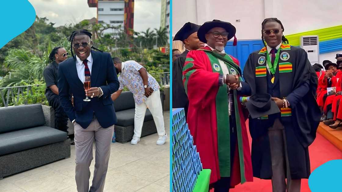 Stonebwoy graduation, GIMPA, celebrities with degree, graduation outfits, class room.