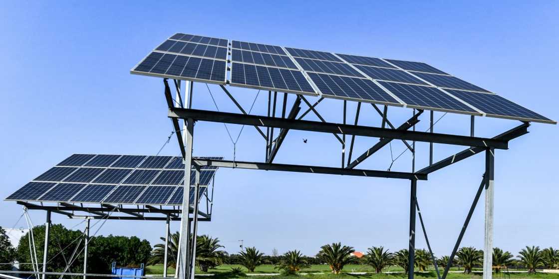 Solar panels used to power water pumps for irrigation at a farm in the locality of Kantaret Bizerte, near the northernmost point of Tunis Solar panels used to power water pumps for irrigation at a farm in the locality of Kantaret Bizerte, near the northernmost point of Tunis