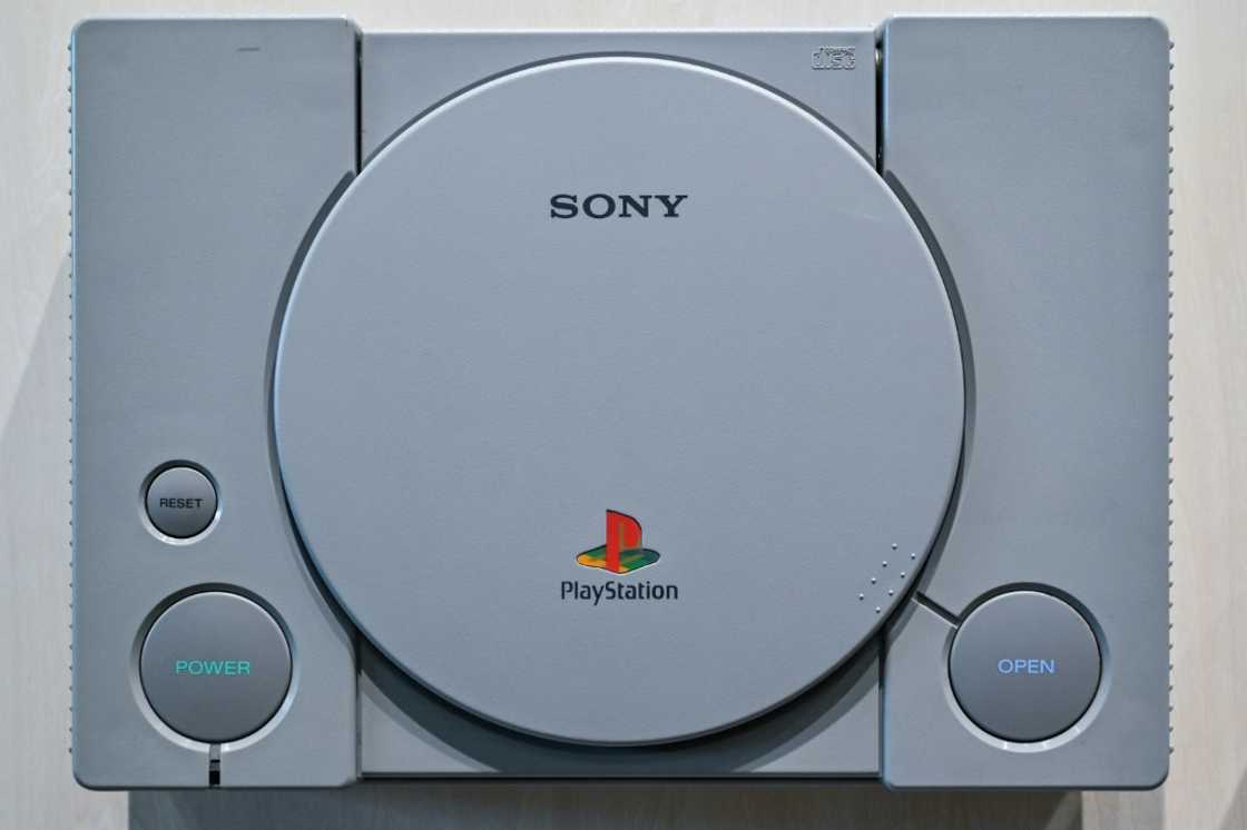 An original PlayStation on display at the Sony headquarters building in central Tokyo