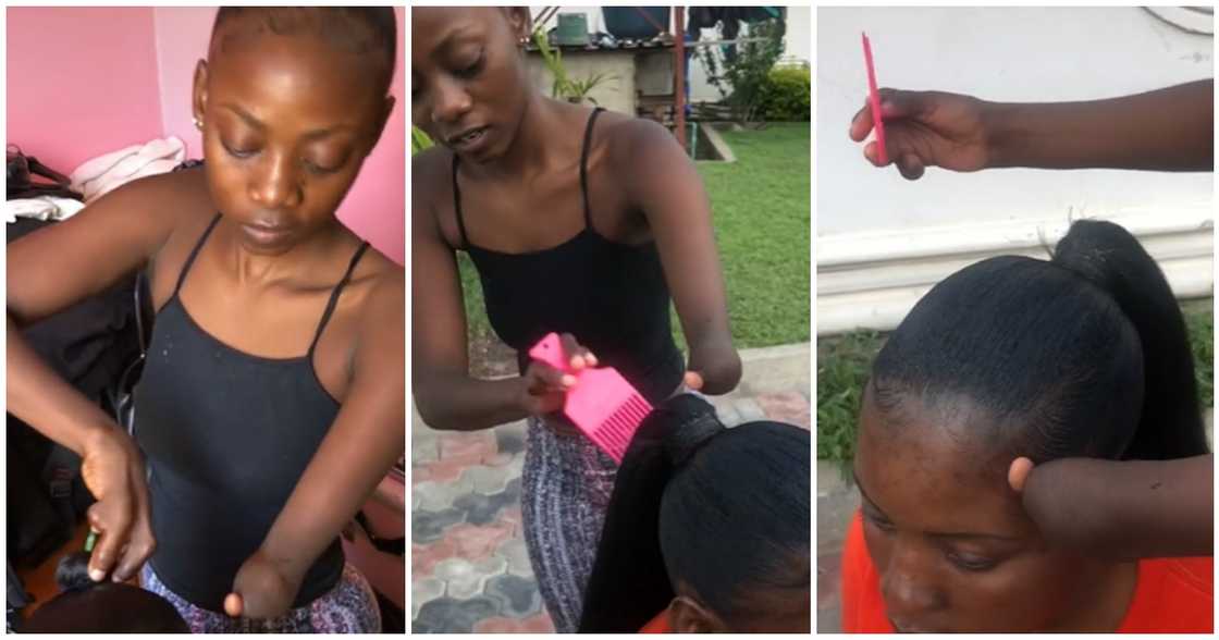 Photo of young hairdresser with hand Photo of young hairdresser with hand