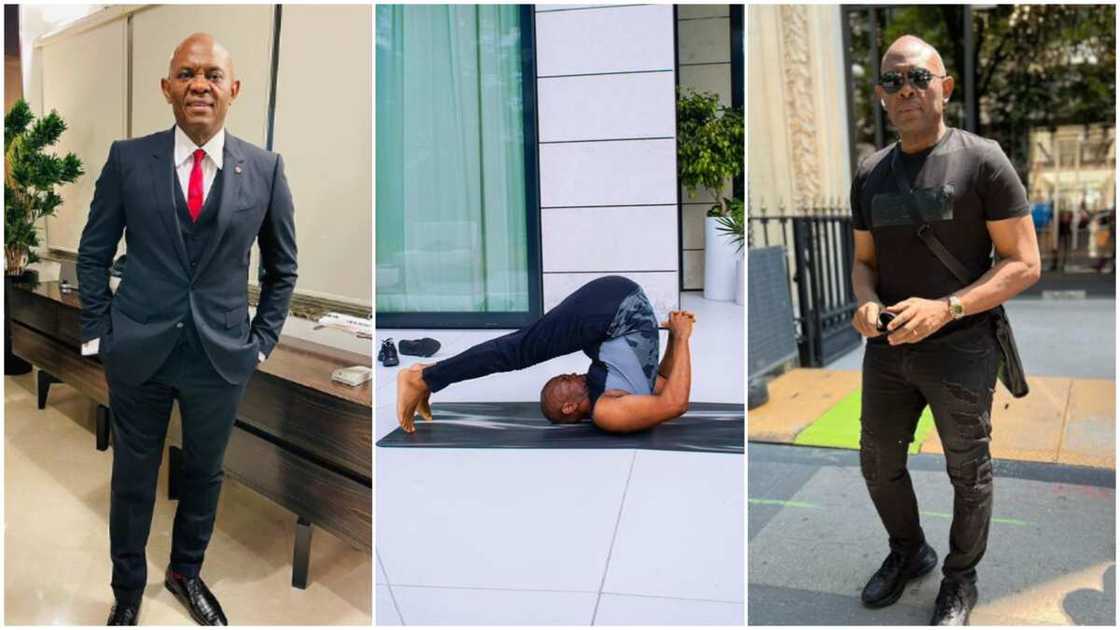 Transcorp chairman/Tony Elumelu on yoga mat.