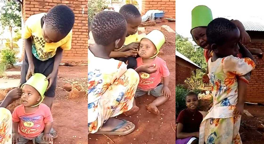 Photos of children trying to help their colleague.