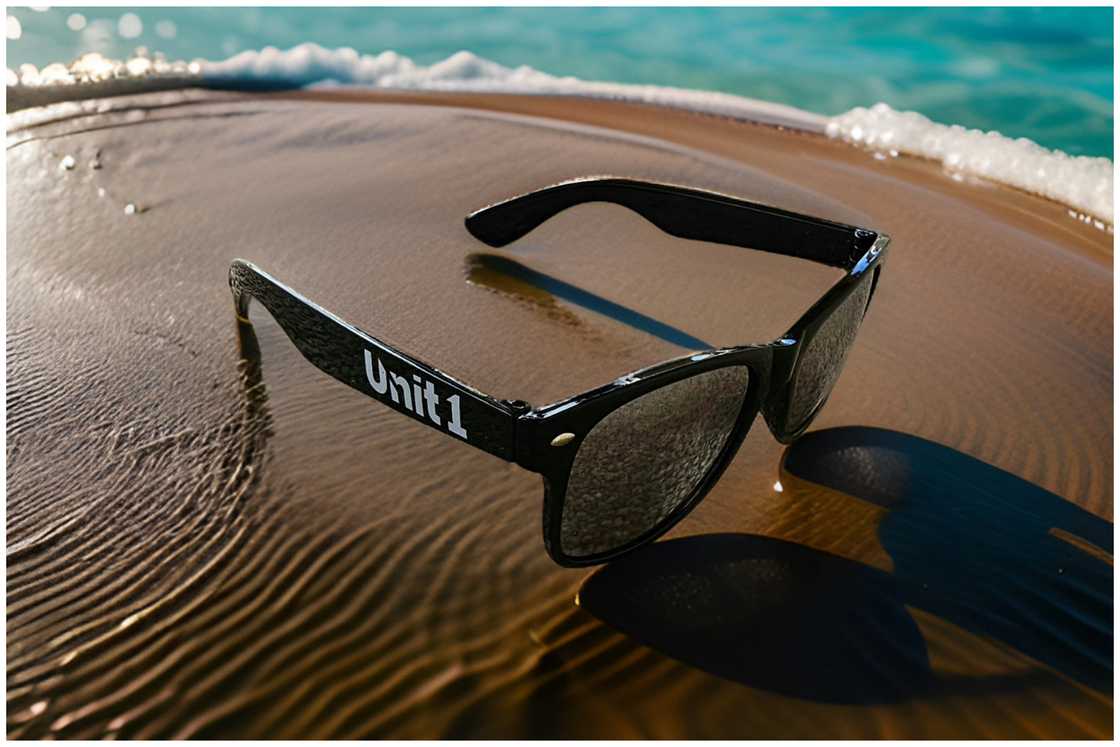 Sunglasses on sand at a beach