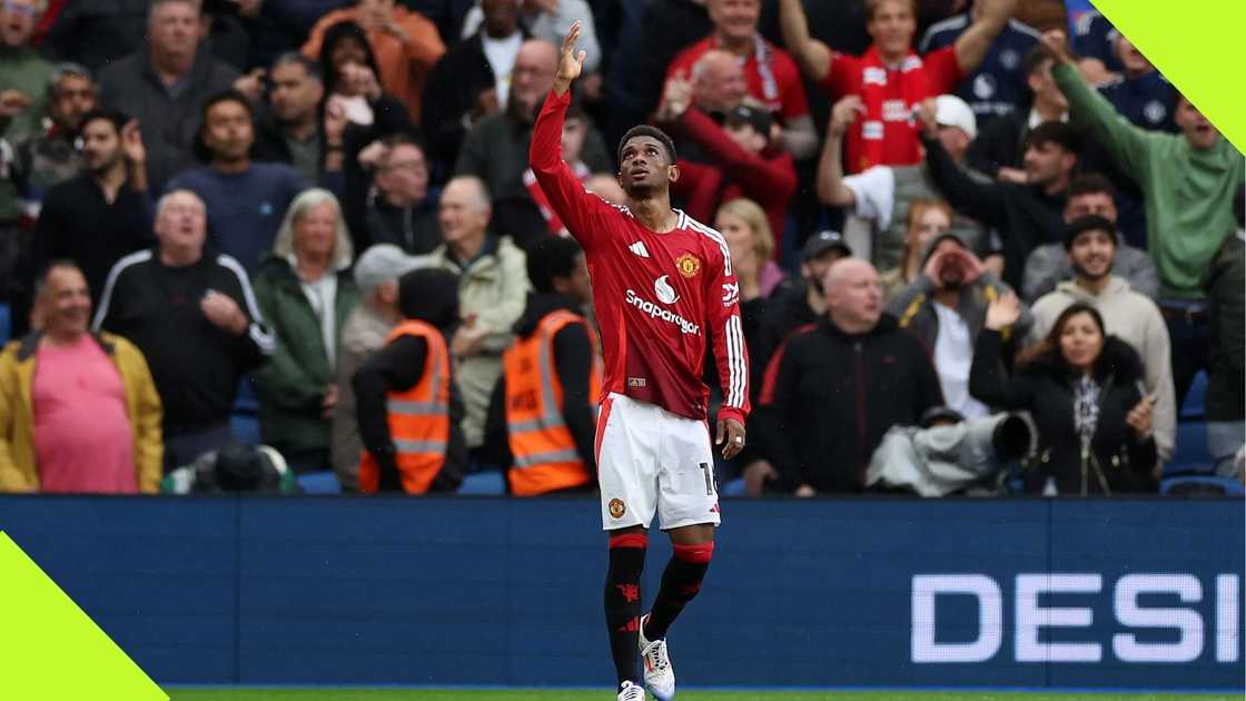 Amad Diallo dedicates his goal to his late 'mother' during the Premier League match between Brighton and Manchester United FC at Amex Stadium on August 24, 2024. Photo: Eddie Keogh. Amad Diallo dedicates his goal to his late 'mother' during the Premier League match between Brighton and Manchester United FC at Amex Stadium on August 24, 2024. Photo: Eddie Keogh.