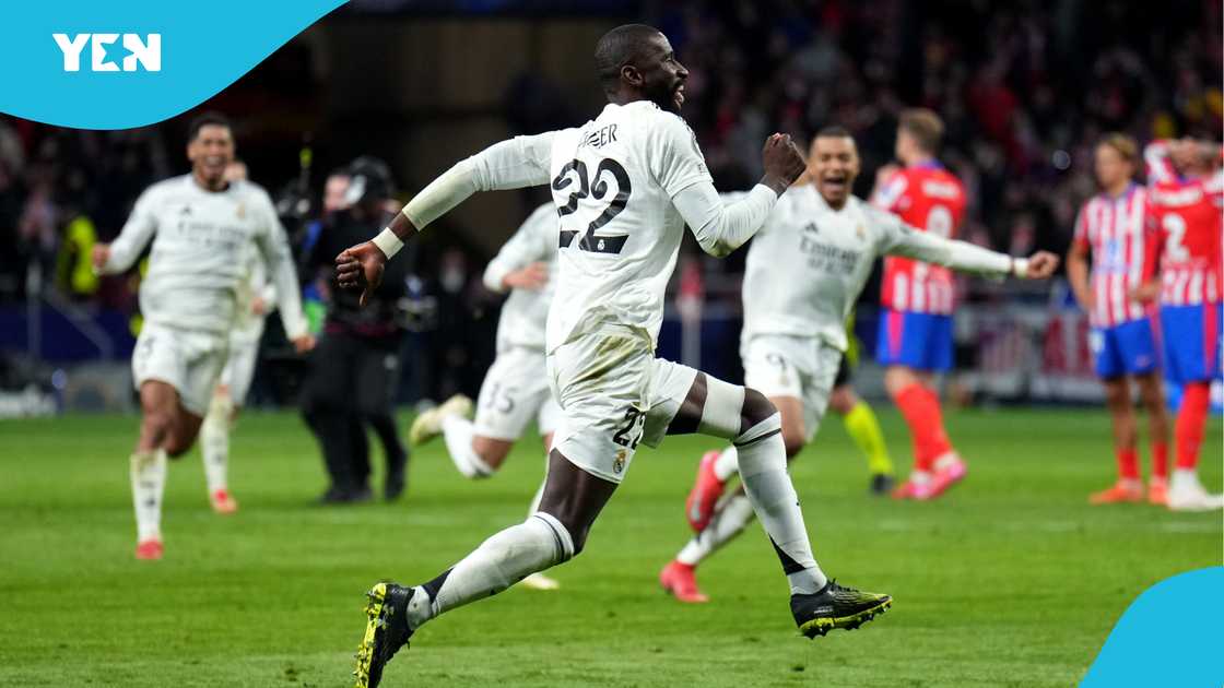 Antonio Ruediger of Real Madrid joined by Kylian Mbappe and co to celebrate after eliminatiing Atletico Madrid 4-2 on PSO on March 12, 2025 at Metropolitano Stadium Antonio Ruediger of Real Madrid joined by Kylian Mbappe and co to celebrate after eliminatiing Atletico Madrid 4-2 on PSO on March 12, 2025 at Metropolitano Stadium