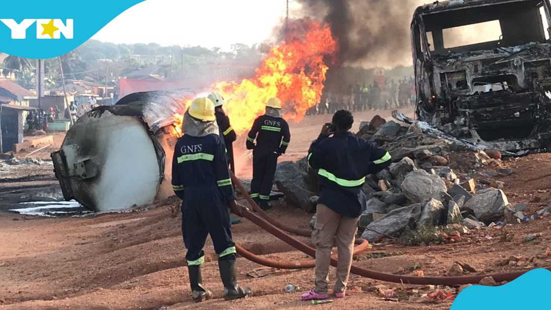 Fuel Tanker Bursts Into Flames at Potsin Junction After Road Accident Fuel Tanker Bursts Into Flames at Potsin Junction After Road Accident
