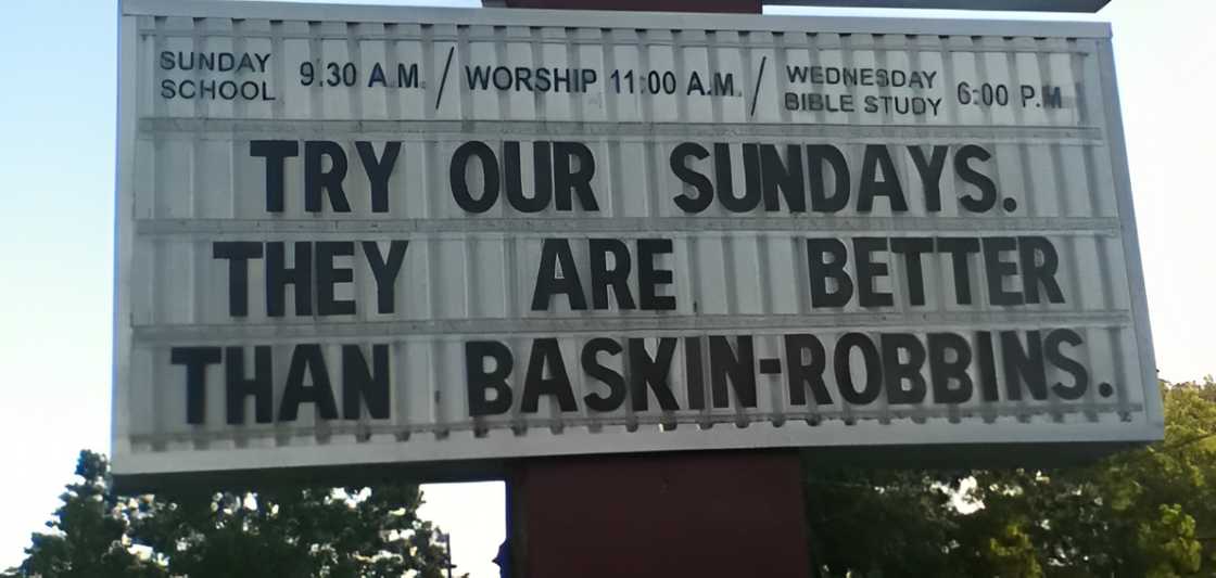 Funny church sign on a signboard