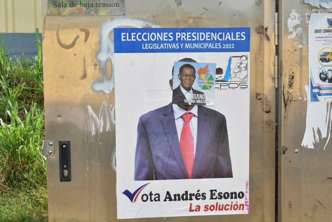 A campaign poster for Obiang is pasted over a poster of rival candidate Andres Esono Ondo of the Convergence for Social Democracy (CPDS), Equatorial Guinea's sole authorised opposition party A campaign poster for Obiang is pasted over a poster of rival candidate Andres Esono Ondo of the Convergence for Social Democracy (CPDS), Equatorial Guinea's sole authorised opposition party