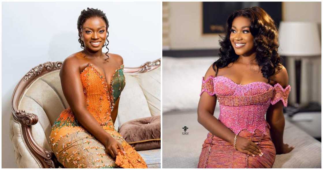 Top 5 Ghanaian Brides Who Stood Out With Their Corseted Kente Gowns And Elegant Hairstyles In February 2023