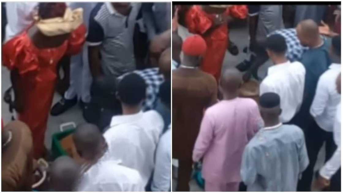 People gathered around the food. People gathered around the food.